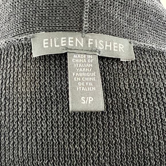 EILEEN FISHER Black Organic Linen Open-Front Cardigan Sweater Lightweight Knit S - Picture 6 of 8
